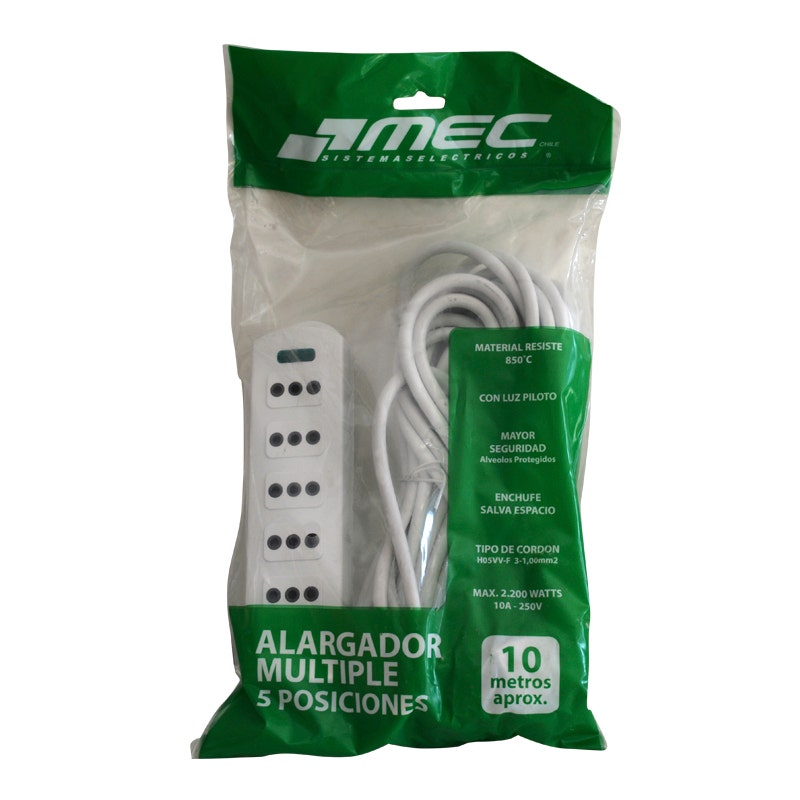 Alargador Múltiple 10A Blanco 10mt Mec