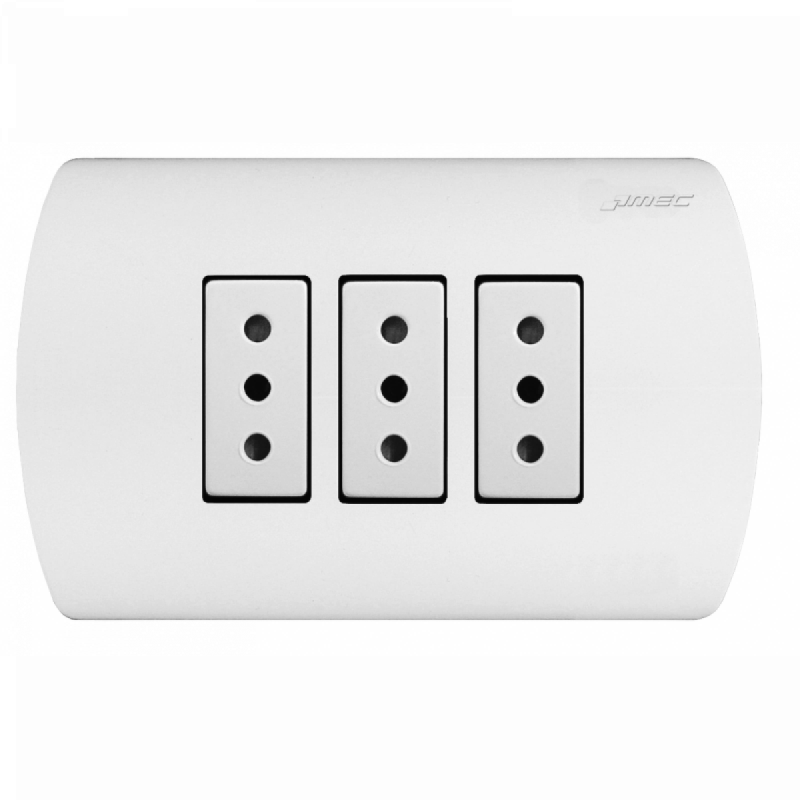Enchufe Hemb. Embutido Triple 10A Blanco Mec