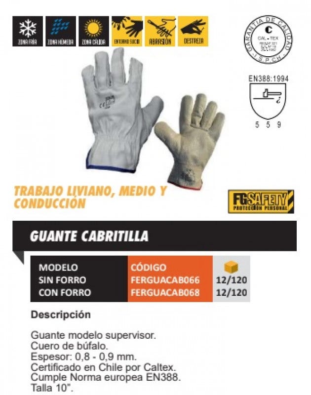 GUANTE CABRITILLA NATURAL S/FORR