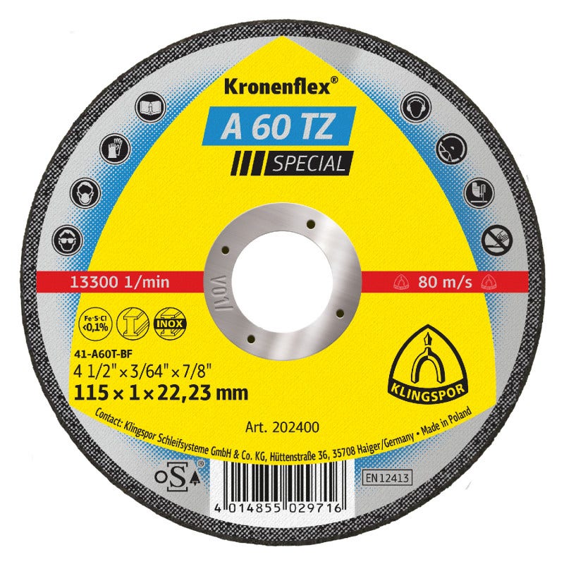 Disco Corte Acero Inoxidable 4½" A60 Tz Special Klingspor