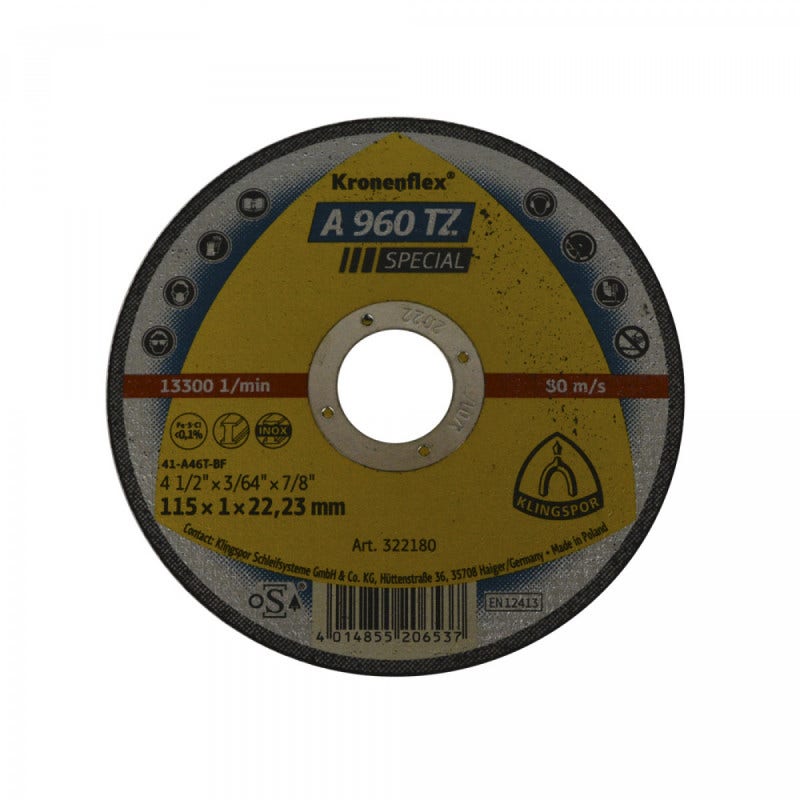 Disco Corte Acero Inoxidable 4½" A 960 Especial Klingspor