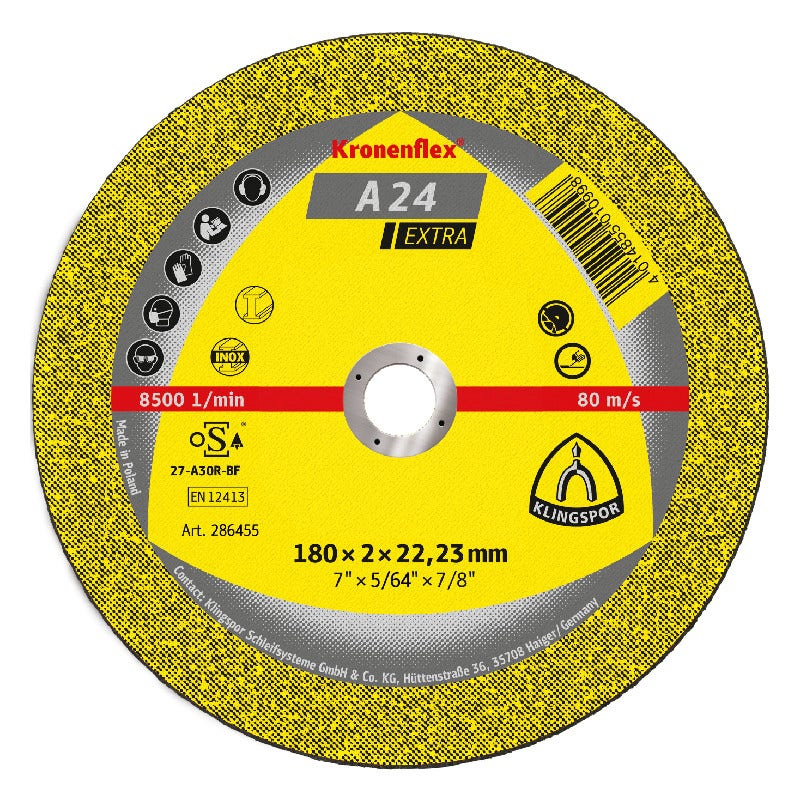 Disco de Corte Cen/Pl 7" A24extra 180x3x22.23 Klingspor