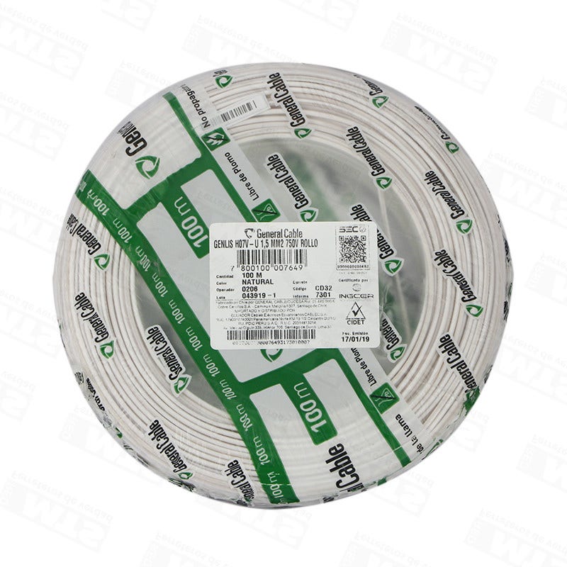 Alambre Ho7v-u 1.5mm Blanco X 100mt