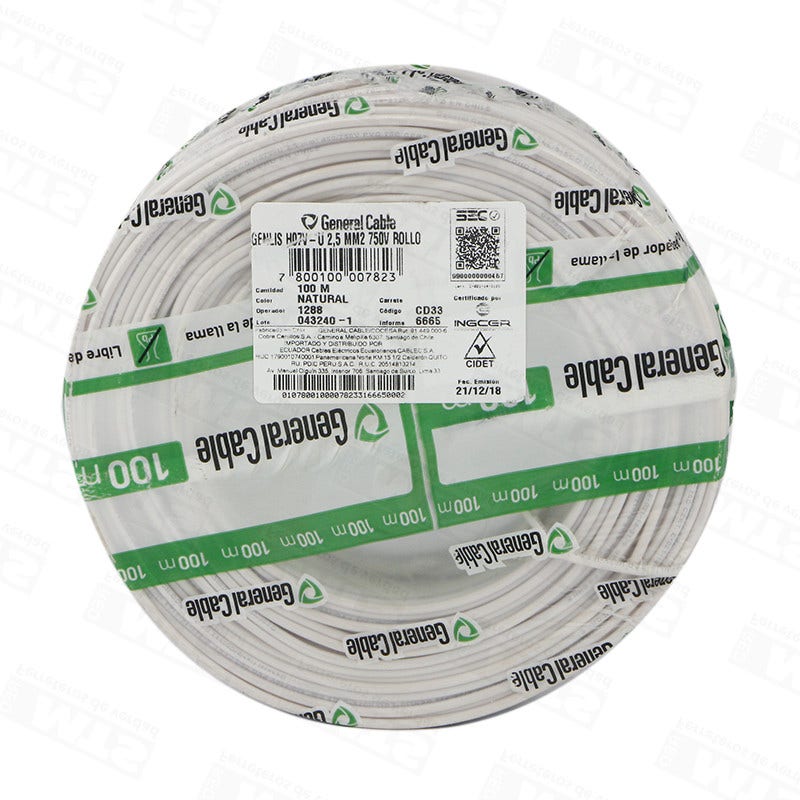 Alambre HO7V-U 2.5mm Blanco x 100mt