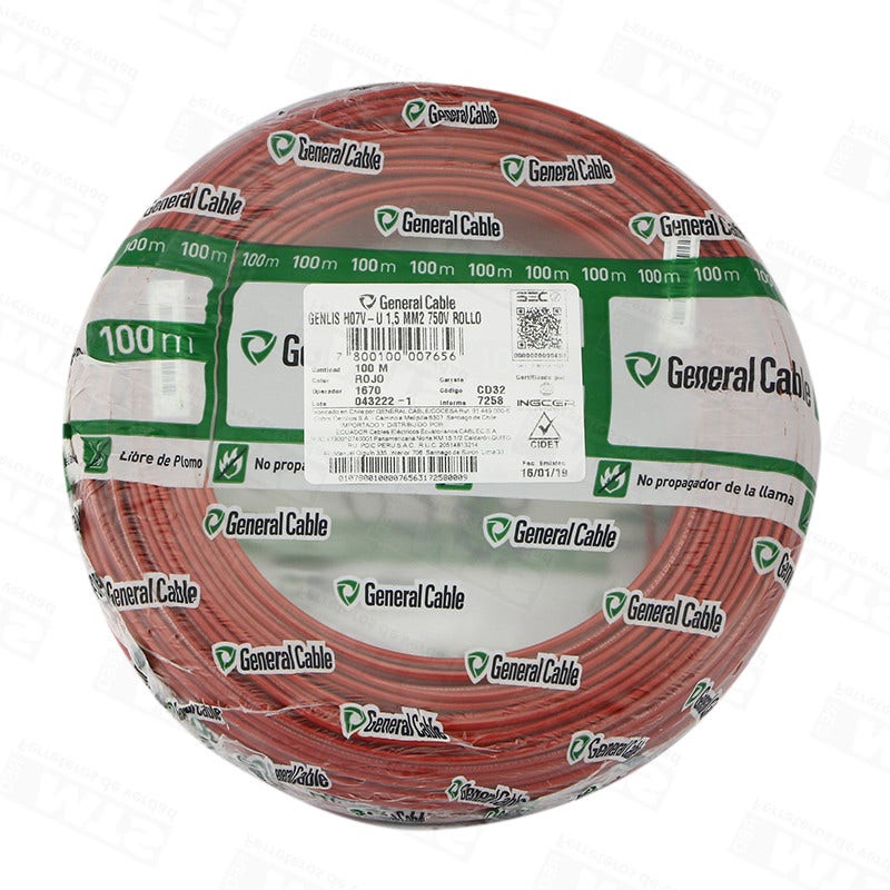 Alambre HO7V-U 2.5mm Verde x 100mt