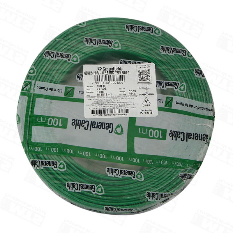 Alambre HO7V-U 2.5mm Rojo x 100mt