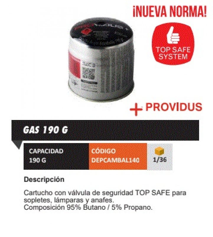 Cartucho Gas Butano 190grs Yanes