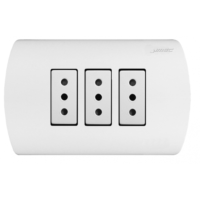 Enchufe Hemb. Embutido Triple 10A Blanco Mec