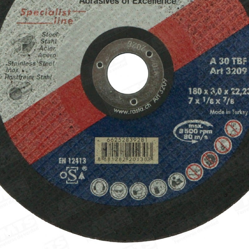Disco de Corte Metal 7"x1/8"x7/8" Rasta