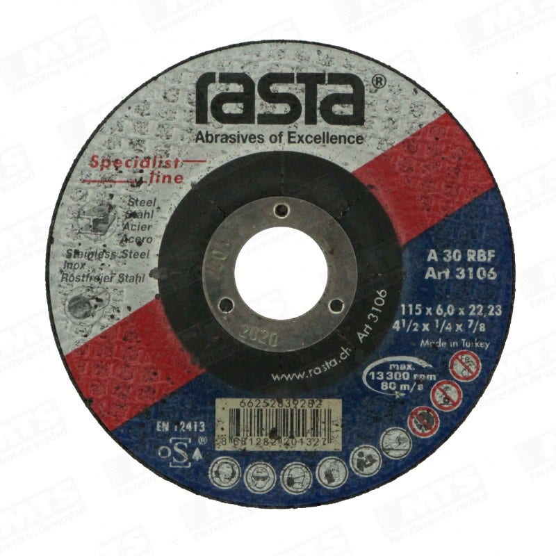 DISCO DESBASTE METAL 41/2"X1/4"X 7/8"RASTA