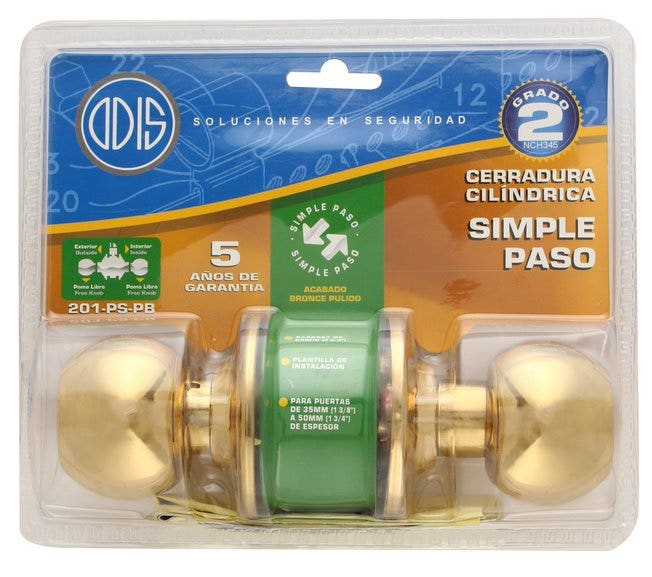 Cerradura Cilindrica 201 Simple Paso Bronce Pulido Odis