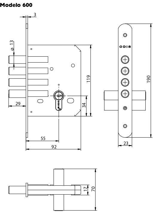 Cerrojo Embutido 600 Llave- Llave Inoxidable Odis