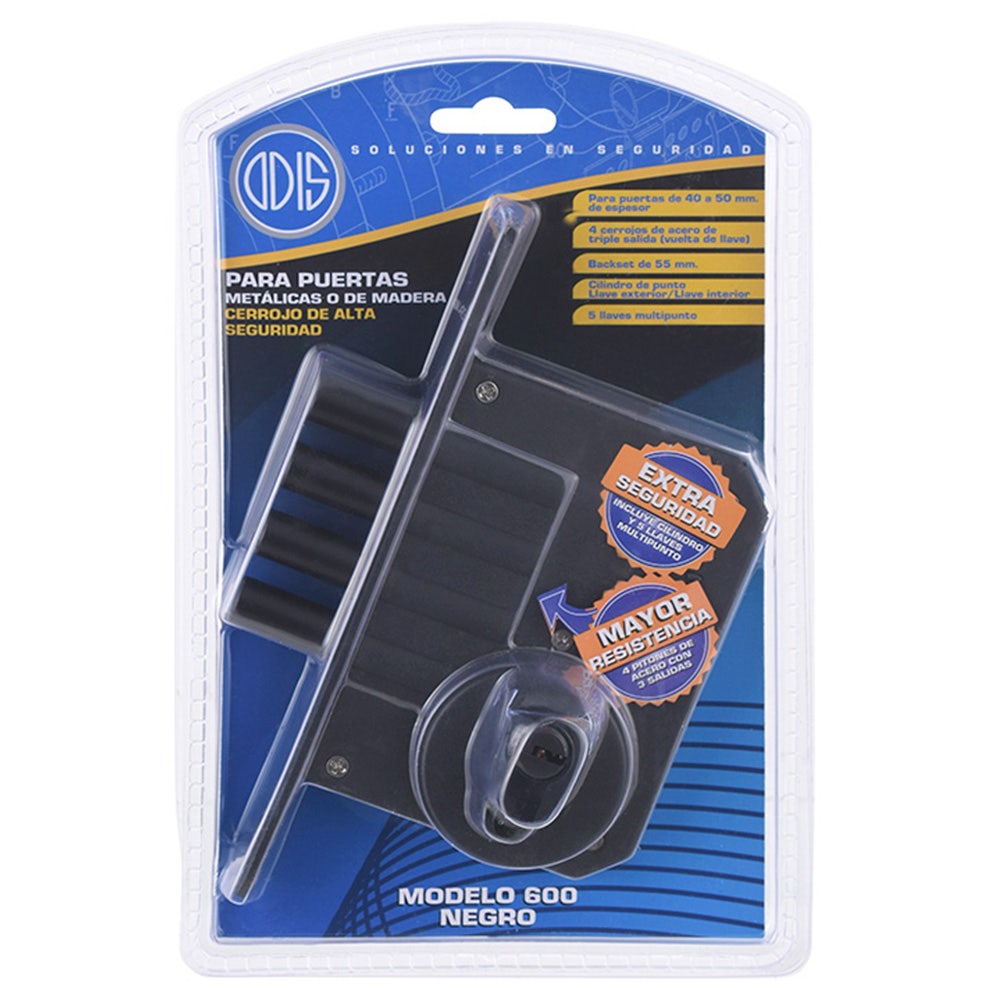Cerrojo Embutid0 600 Llave- Llave Negro Odis