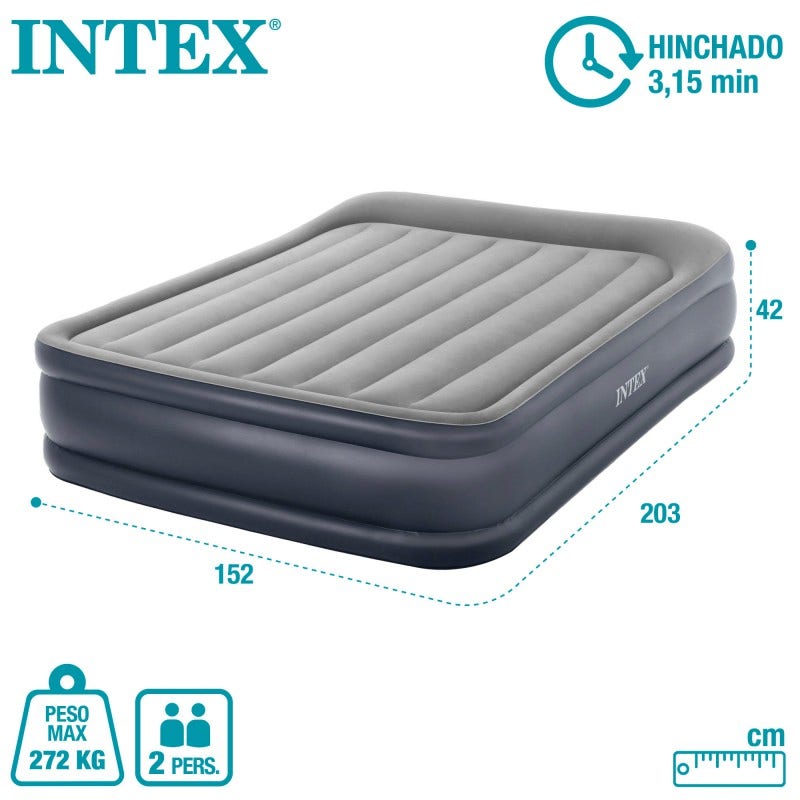 Colchón Inflable Deluxe Queen Con Inflador Incorporado Intex