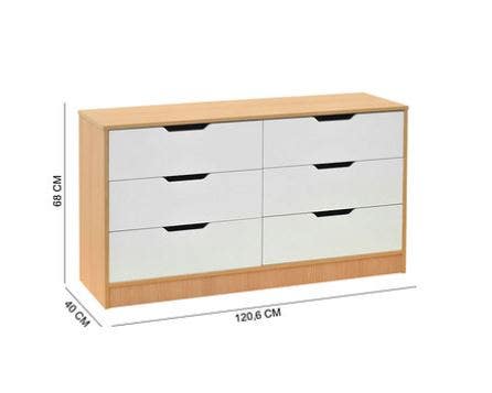 Comoda 6 Cajones Misuri Carvallo Blanco Mobikit (sin Armar)