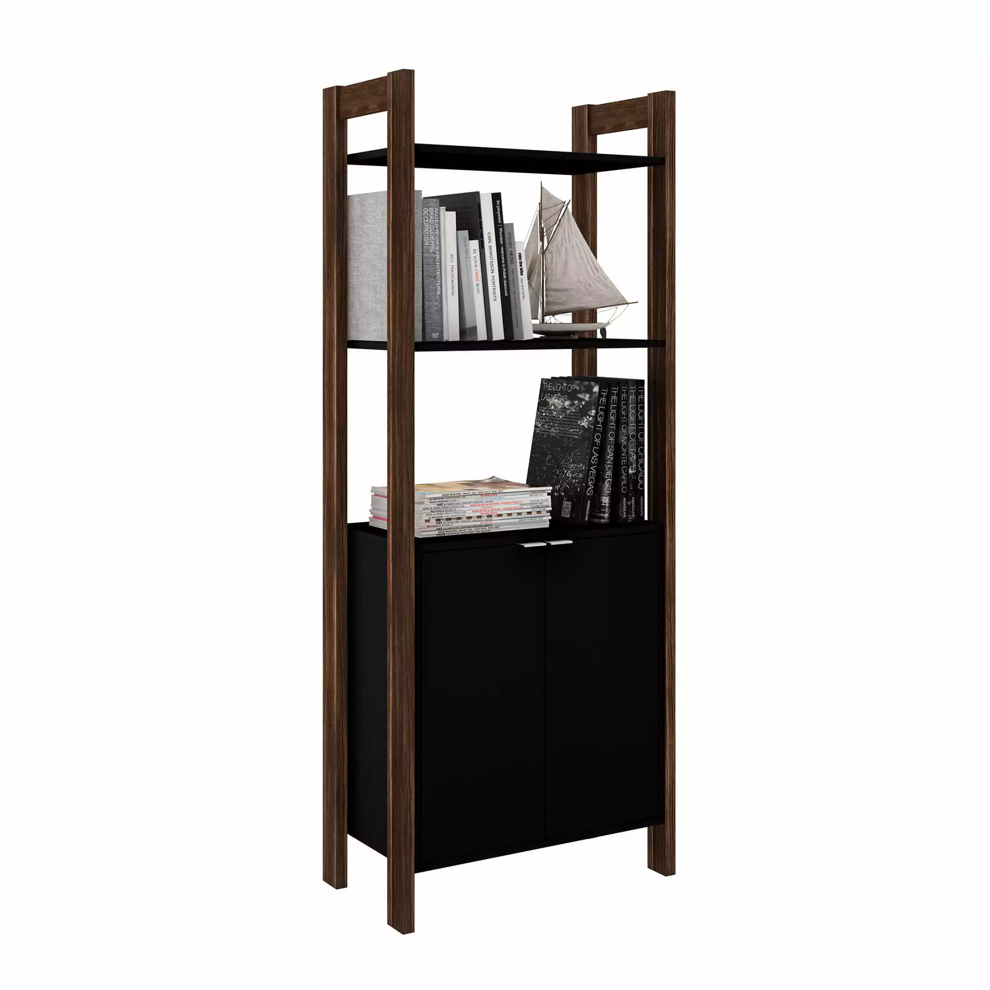 Gabinete Alto 2 Puertas Negro Nogal 65x165.5x33.5 Tecnomobili