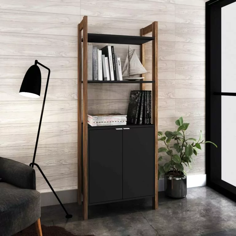 Gabinete Alto 2 Puertas Negro Nogal 65x165.5x33.5 Tecnomobili