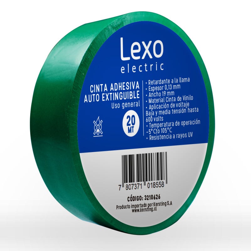 Huincha Aisladora Pvc 3/4" X 20 Mt Verde Lexo