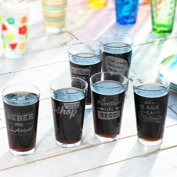 Juego De 6 Vasos Alto 475ml Frases Carrete