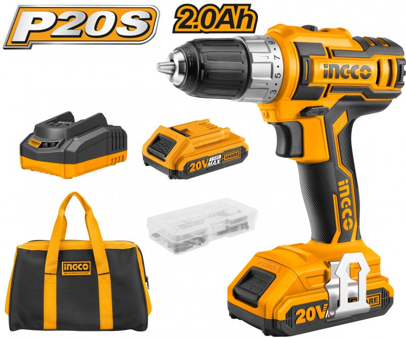 Taladro Inalamb 20v 2 BaterÍa Y Cargador Cdli2002 Ingco