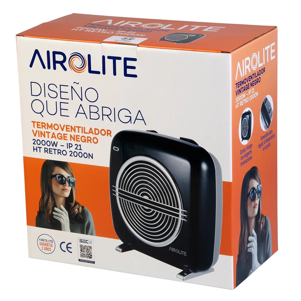 Termoventilador Vintage Retro 2000 Negro Airolite