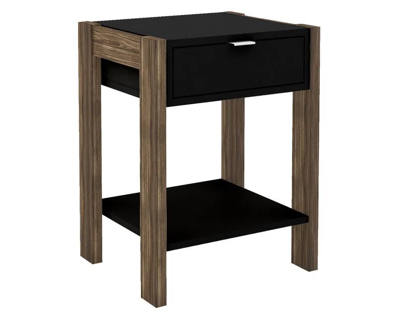Velador 1 Cajón 1 Repisa Negro Nogal 41x54.5x35.5 Tecnomobili