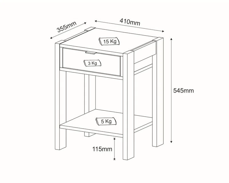 Velador 1 Cajón 1 Repisa Negro Nogal 41x54.5x35.5 Tecnomobili