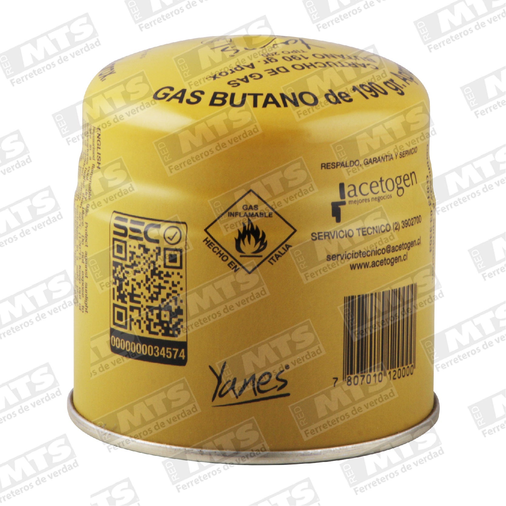 Cartucho Gas Butano 190grs Yanes